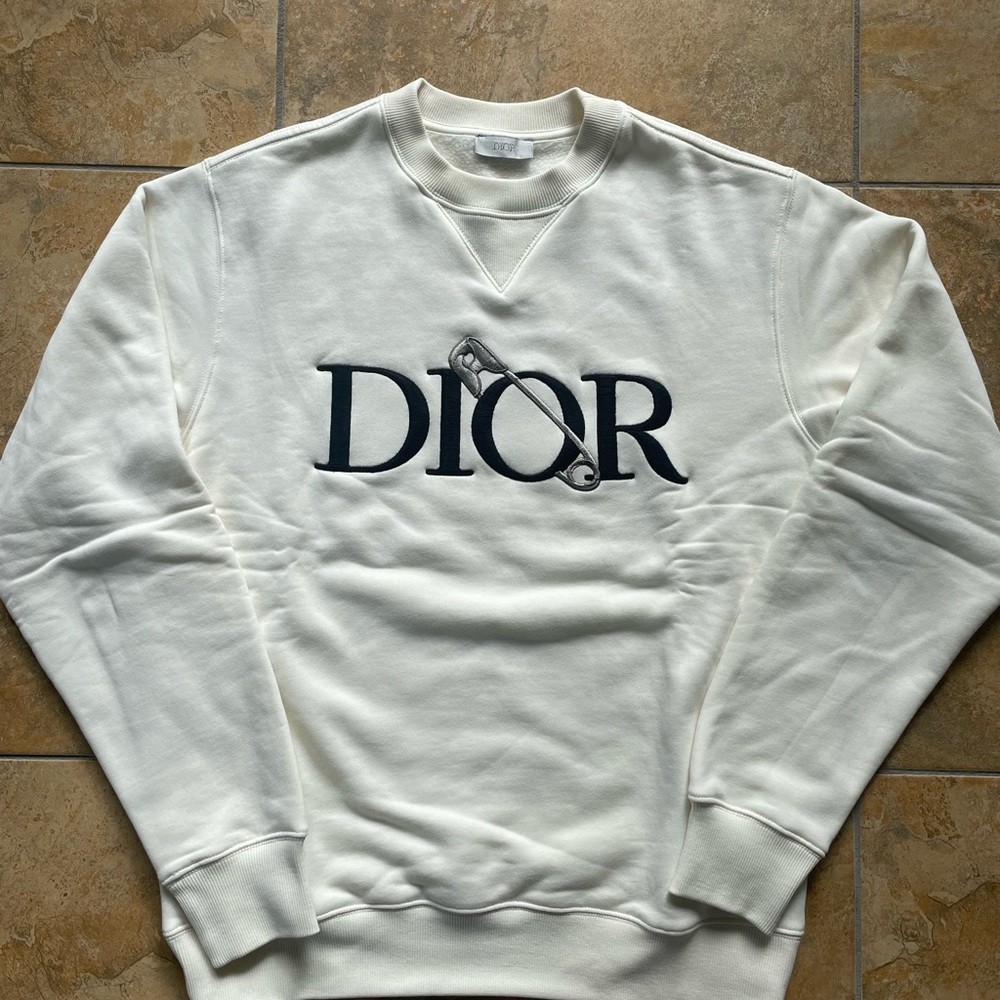 Dior White Logo Pin Crewneck Sweater
